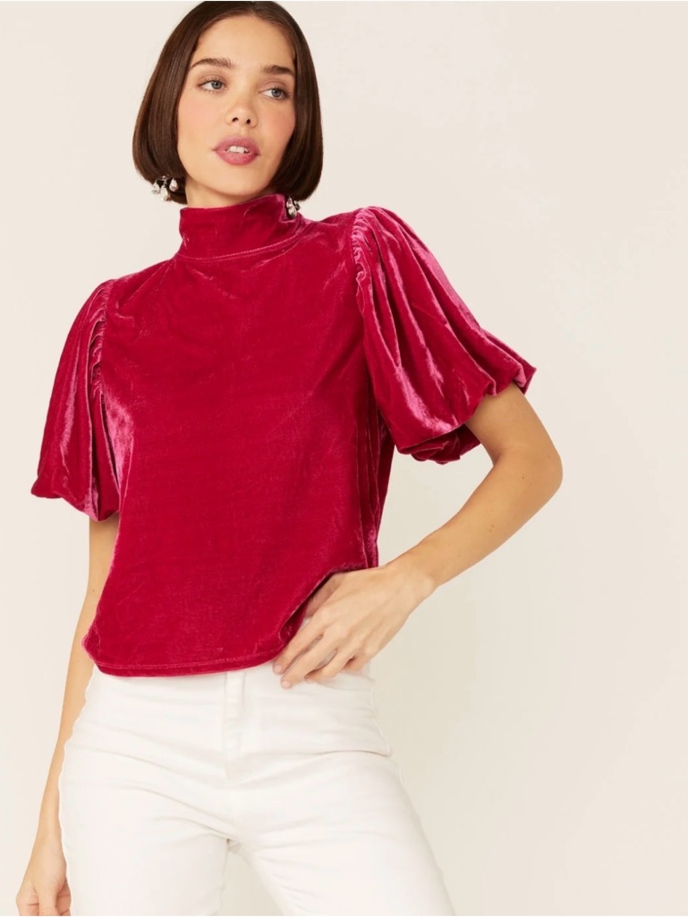 Free People Velvet Jacket in Deep Cherry Pink